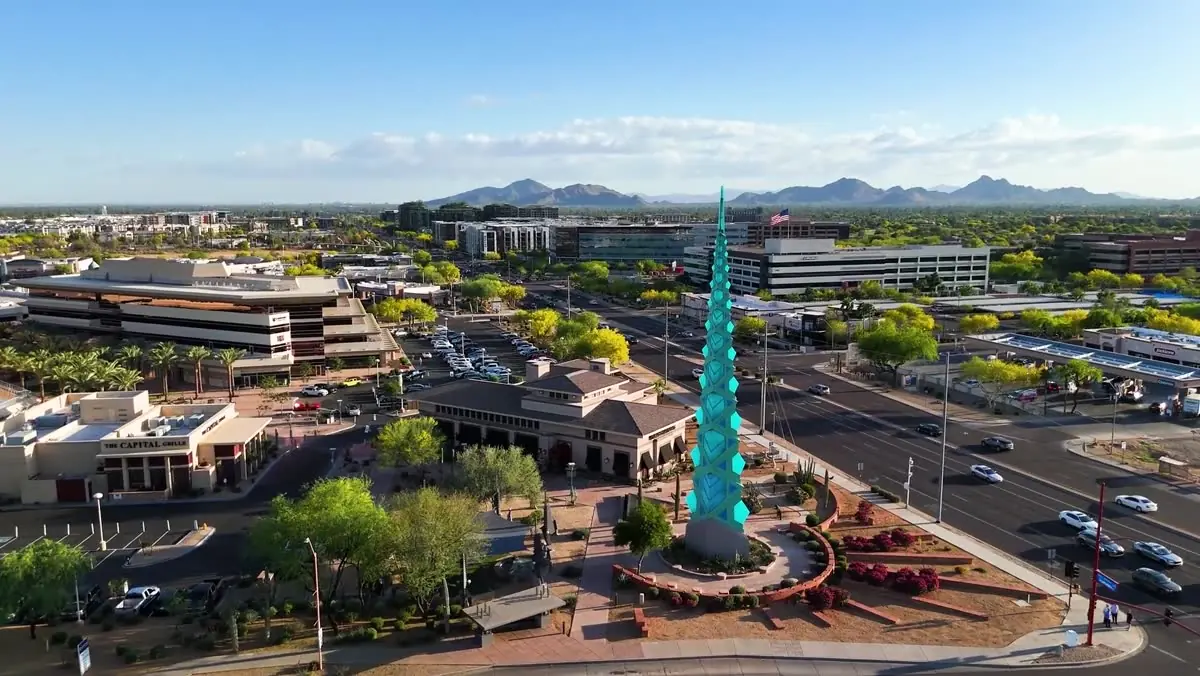 Aerial motion over Scottsdale at golden hour